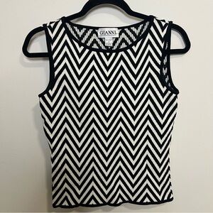 Vintage Ganni Black and White Chevron Women's Top Print Workwear Casual Classic